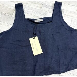 NWT Women's Terzo Millennio 100% Linen Navy Blue Crop Top Made In Italy MEDIUM